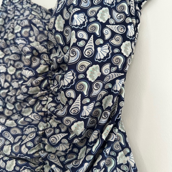 NWOT Island Pearls Women’s 12 Blue Seashell One Piece Ruched Front Bathing Suit. - Picture 12 of 16